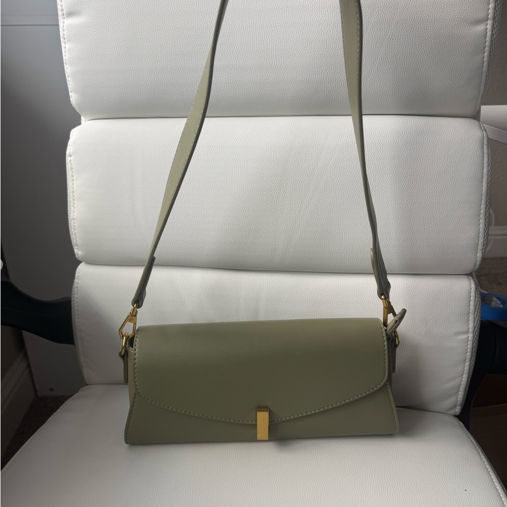 Olive Green Shoulder Bag with Gold Hardware